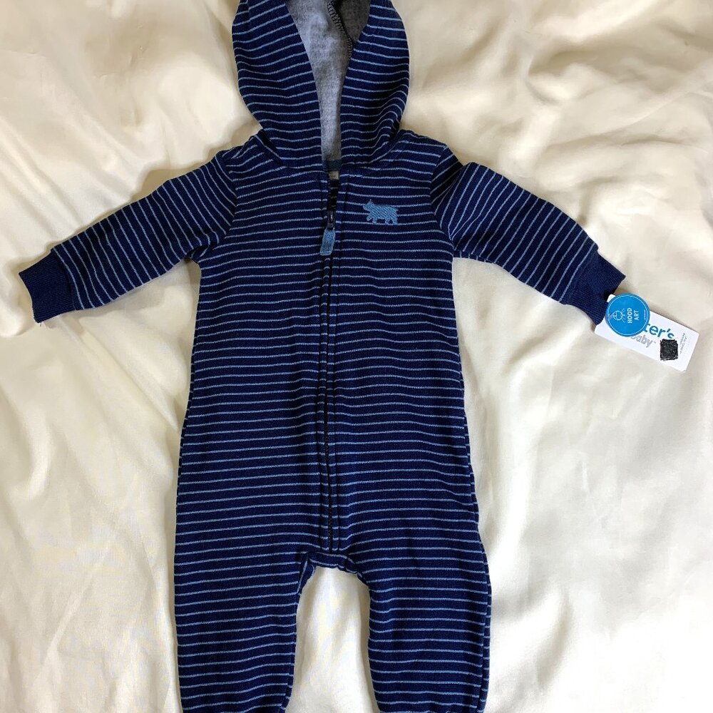 NEW Carter's Striped Infant Boy's Bear One Piece Jumpsuit. Size 6 Months